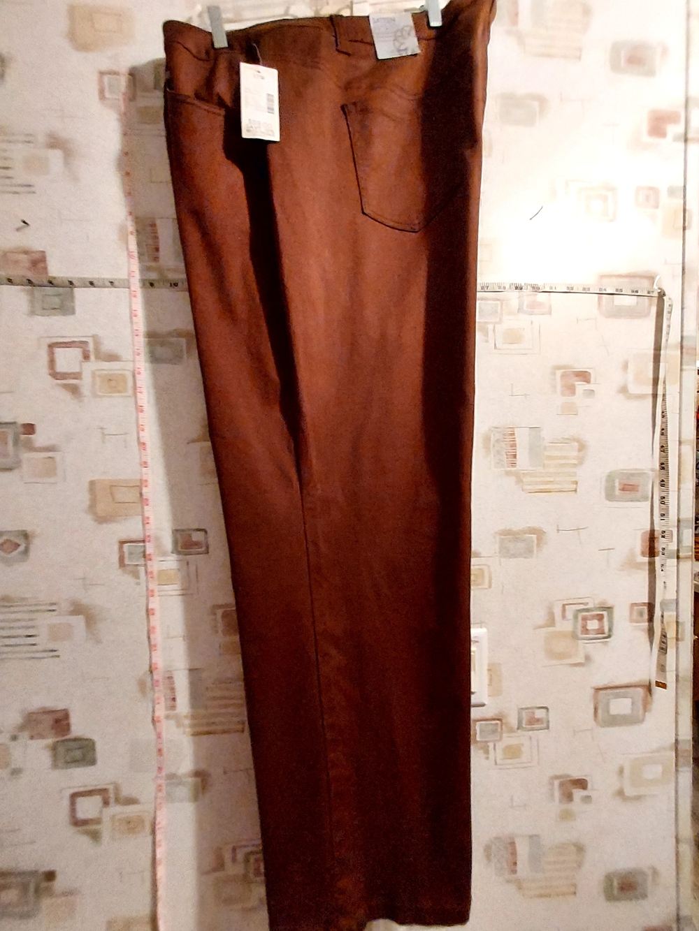 Catherines Sateen Stretch Straight Leg Pants Brown Waist 32W